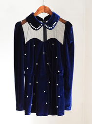 時尚與魅力的融合 NANA精品服飾2012秋冬性感鑲鉆翻領網紗拼接裙擺式絲絨打底衫